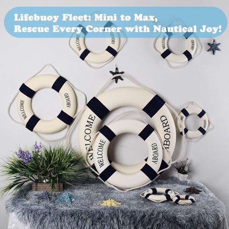 MorroMorn Lifebuoy Wall Hanging Decor - Welcome Aboard Mediterranean Style Home Decoration (Navy, 14") - Image 4